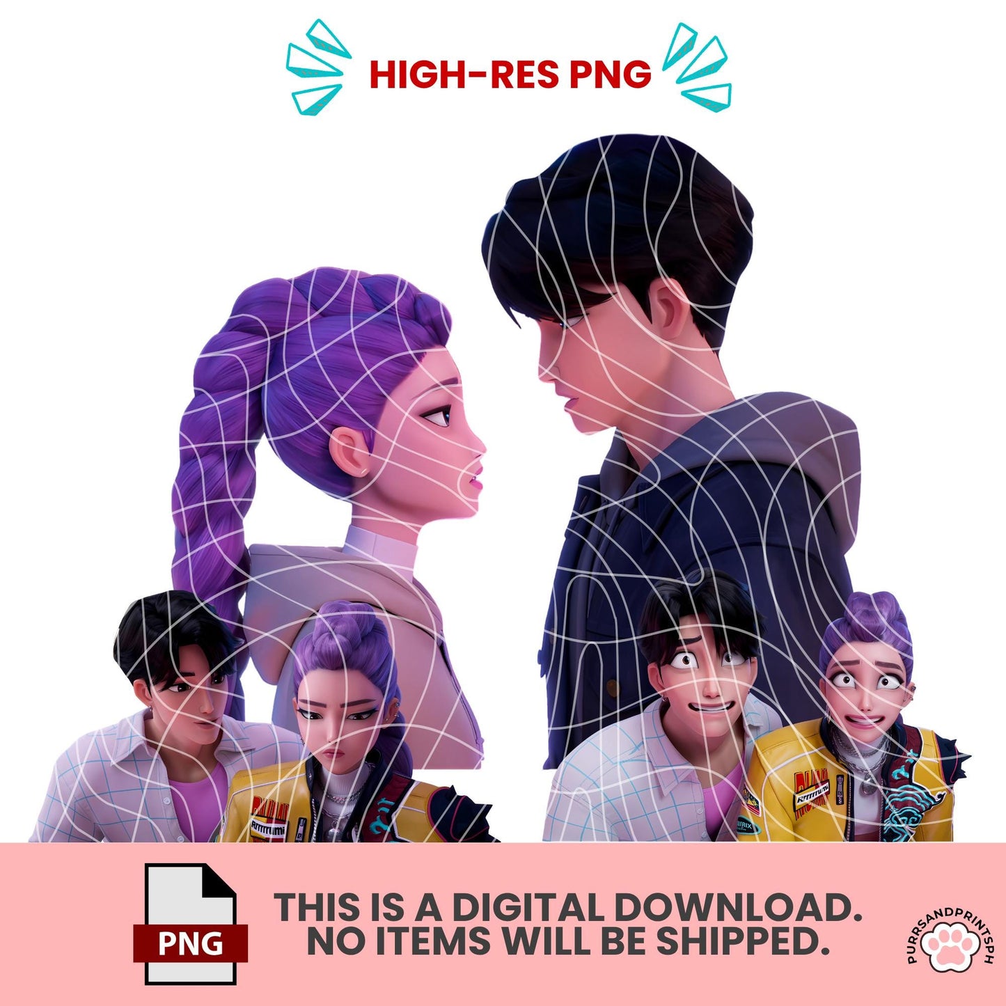 K-pop Demon Hunters Clipart Pack – Huntr/x Saja Boys – 300 DPI High-Resolution PNG transparent – Rumi, Mira, Zoey – Instant Digital Download