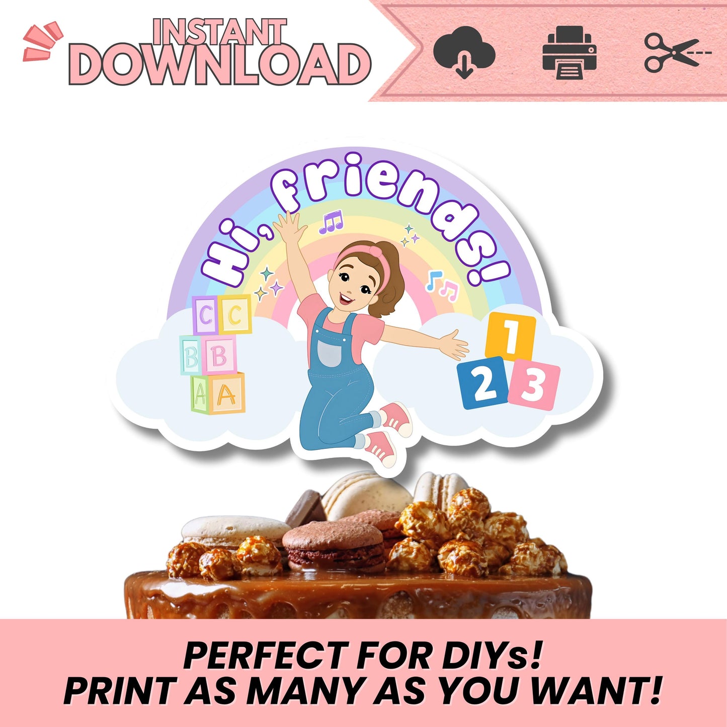 Miss Rachel Inspired Birthday Printables – 2 PNG Designs | Rainbow Blocks Theme | 300 DPI High-Resolution | Instant Download for DIY Party Decor