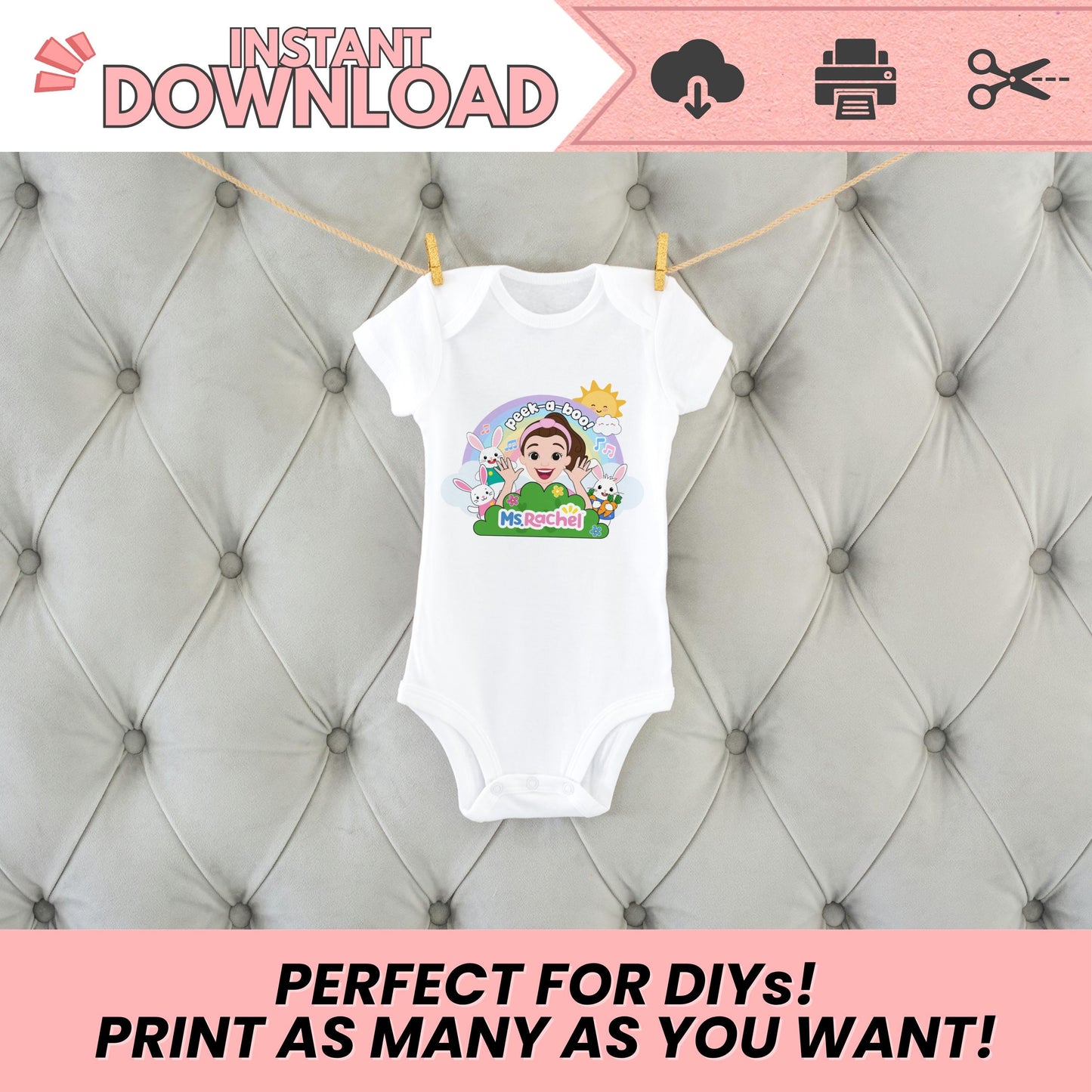 Miss Rachel Peek-a-Boo Birthday Printable | Bunny & Rainbow PNG | 300 DPI DIY Party Decor