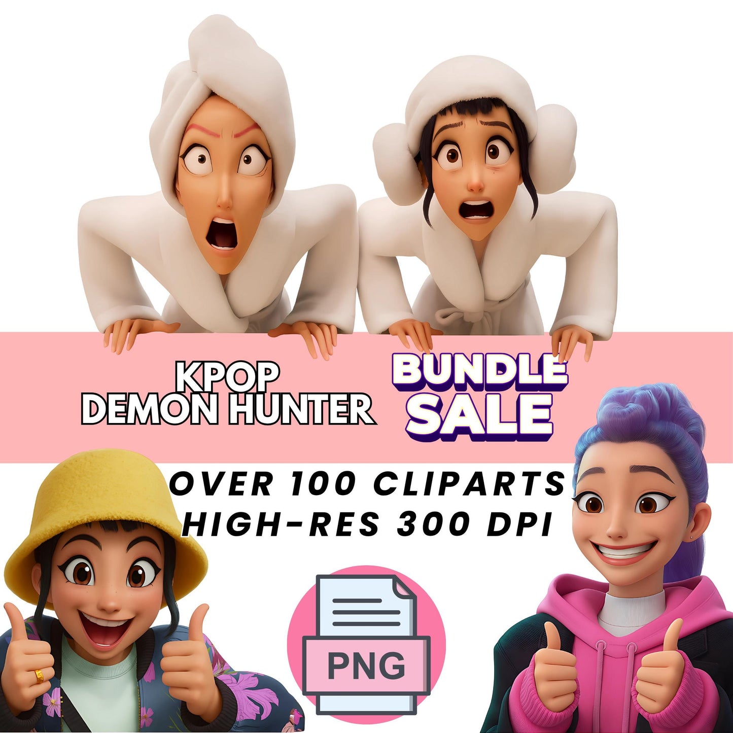 K-pop Demon Hunters Clipart Pack – Huntr/x Saja Boys – 300 DPI High-Resolution PNG transparent – Rumi, Mira, Zoey – Instant Digital Download