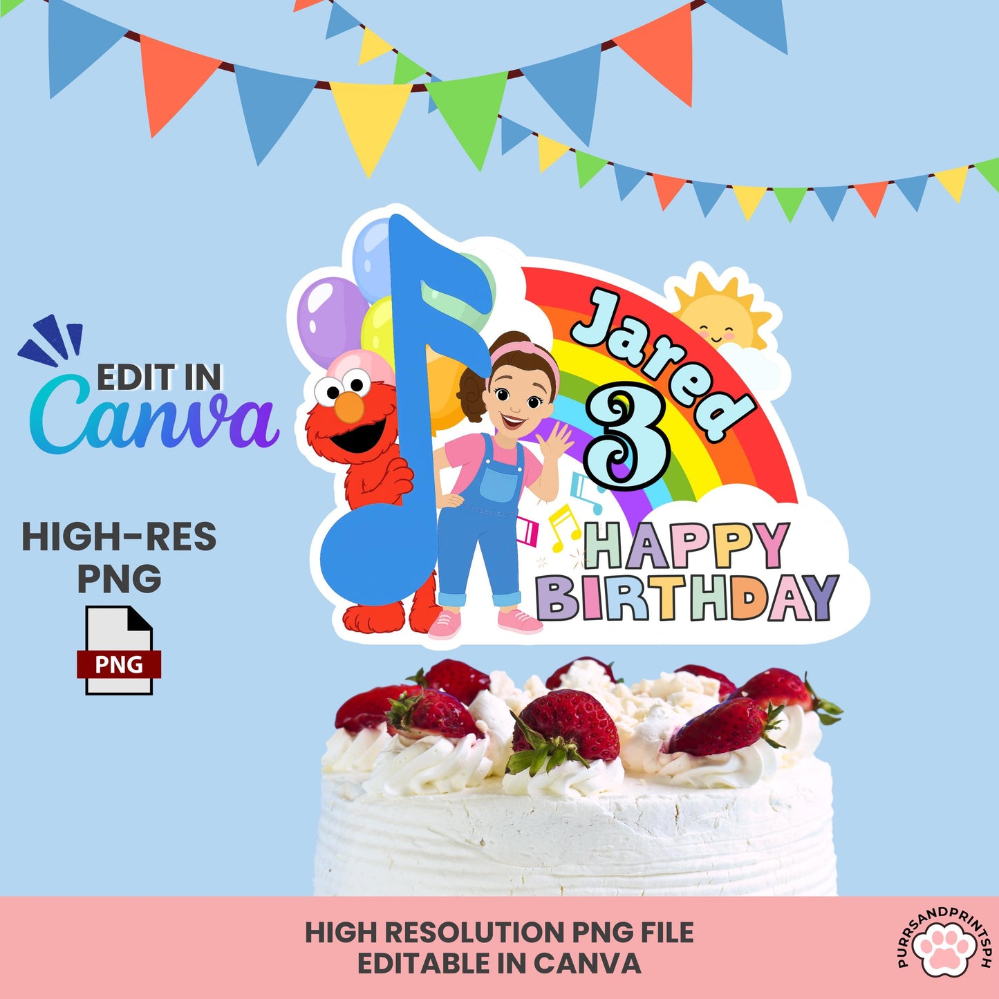 Miss Rachel Inspired Cake Topper for Boy – Editable Canva Template | Digital Download | DIY Birthday Party Decor | High-Resolution 300 DPI