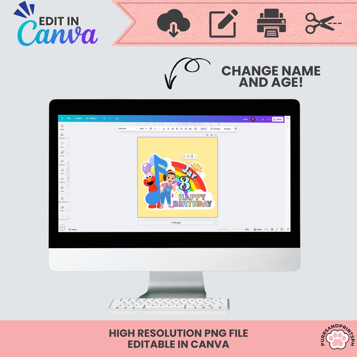 Miss Rachel Inspired Cake Topper for Boy – Editable Canva Template | Digital Download | DIY Birthday Party Decor | High-Resolution 300 DPI