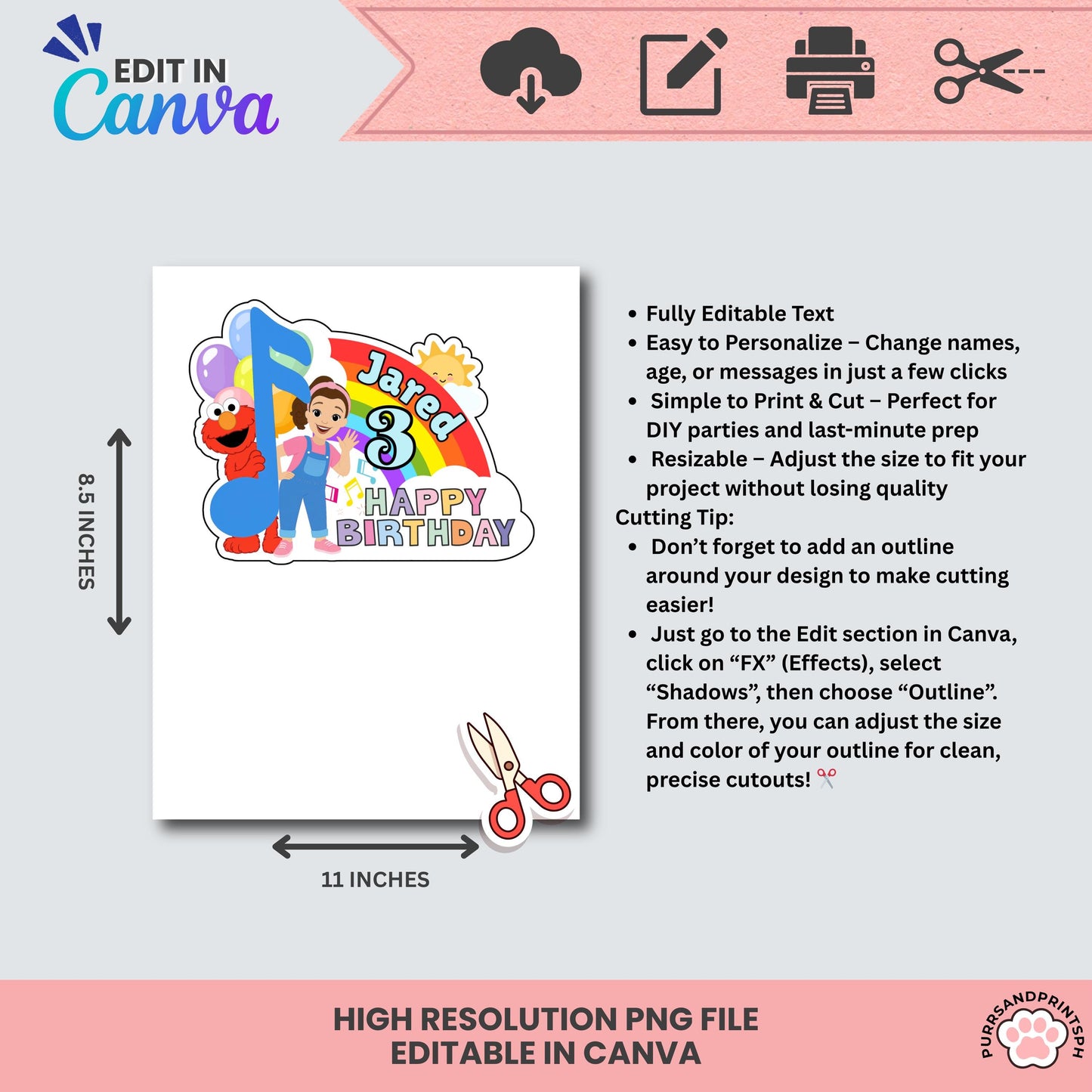 Miss Rachel Inspired Cake Topper for Boy – Editable Canva Template | Digital Download | DIY Birthday Party Decor | High-Resolution 300 DPI