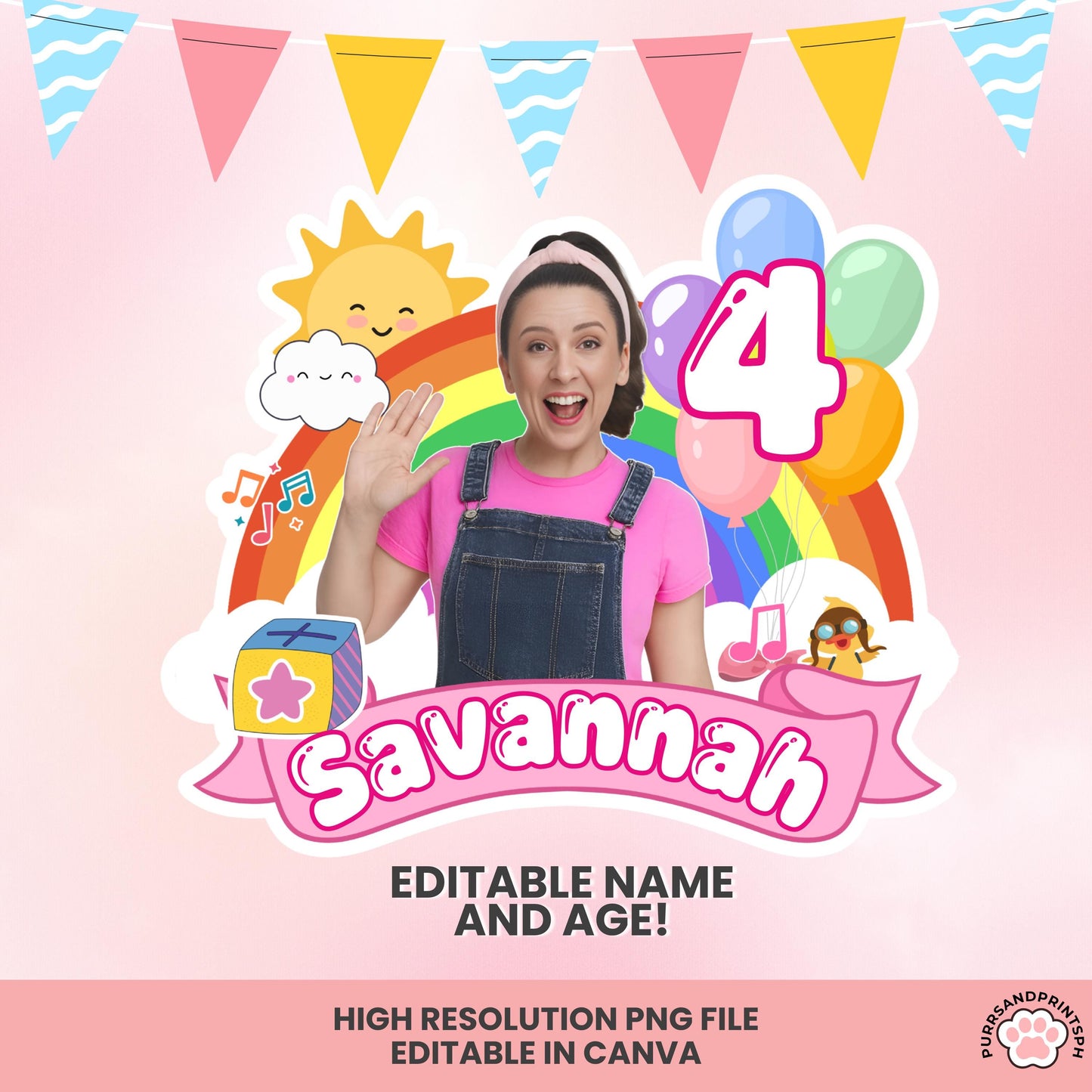 Miss Rachel Cake Topper for Girl – Editable Canva Template | Digital Download | DIY Birthday Party Decor | High-Resolution 300 DPI