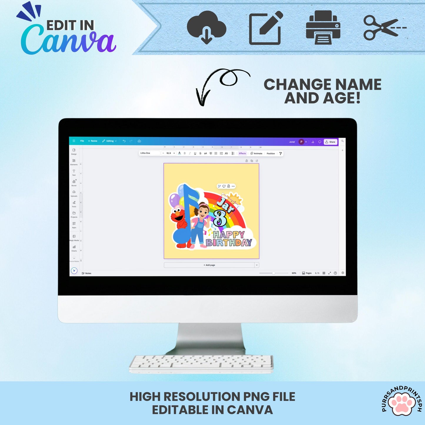 Miss Rachel Rainbow Cake Topper for Boy | Editable Canva Template | 300 DPI Birthday Party Decor