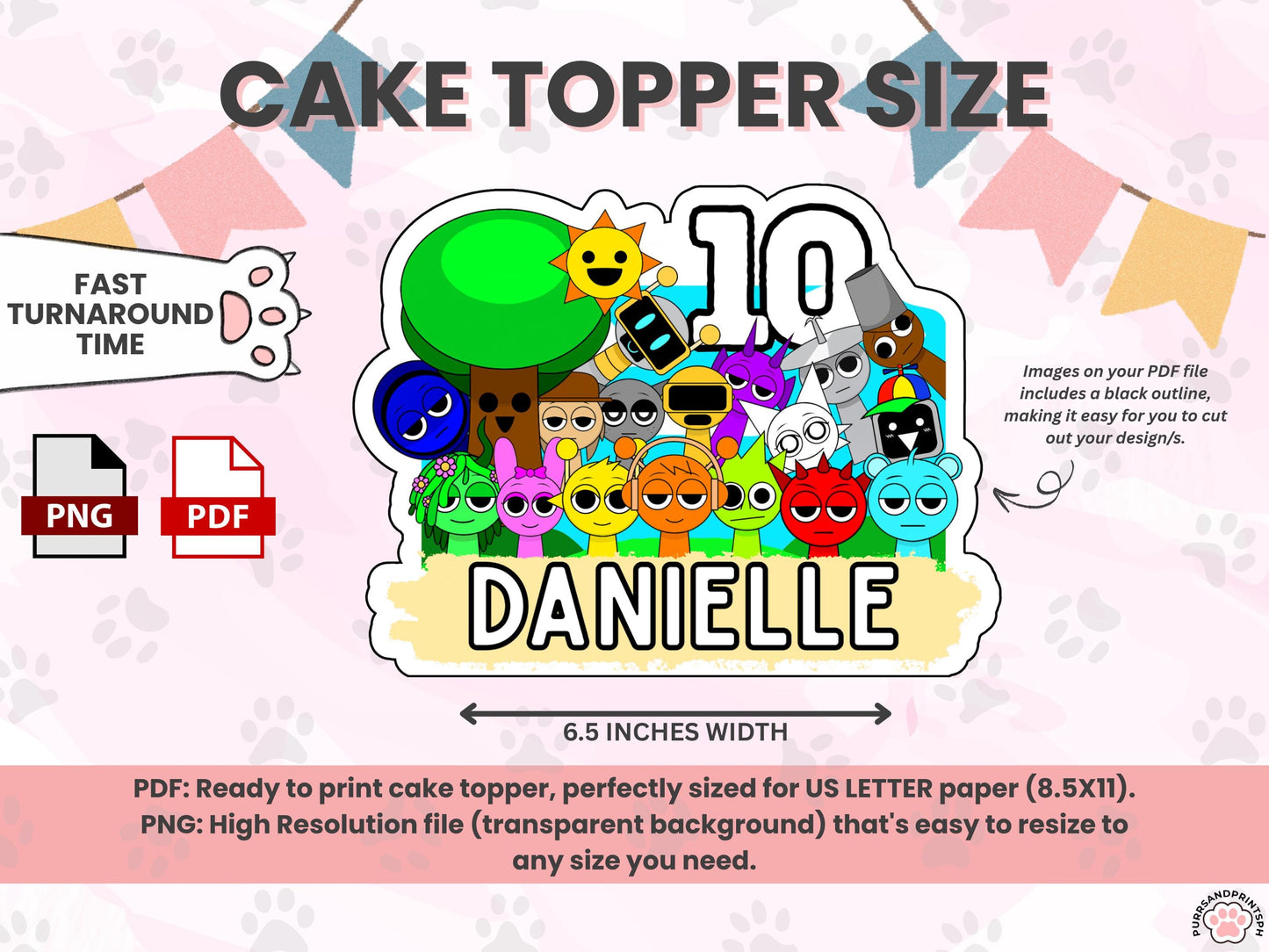Sprunki Cake Topper – Custom Printable Birthday Decoration For Birthday party PDF with free cupcake toppers