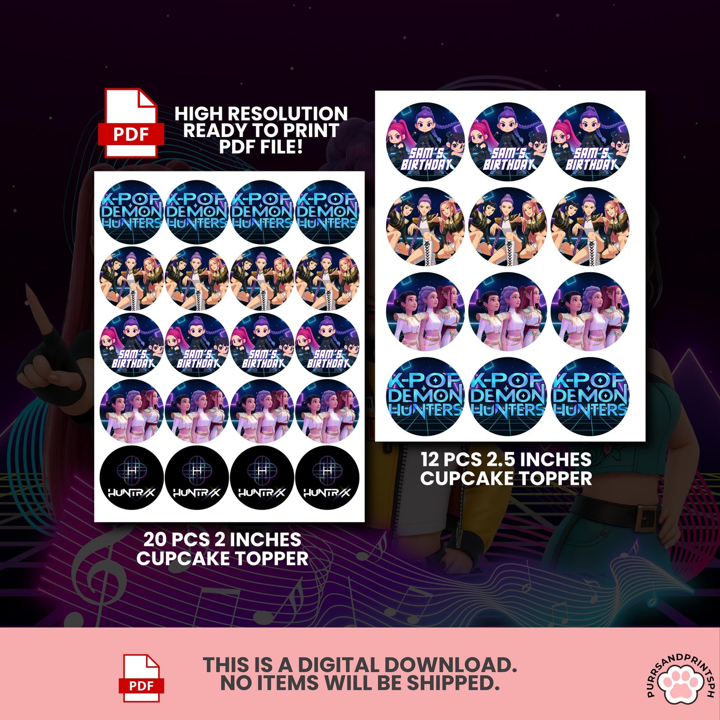 Customize Birthday Kpop Demon Hunters cake Toppers, Demon Hunters Cupcake Topper, Printable Birthday Decoration huntr/x