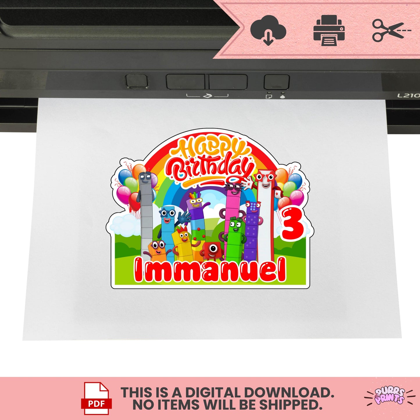 Numberblocks Birthday Cake Topper – Personalized Name & Age – Educational Cartoon Party Decoration – Printable PDF – Ready to Print | DIY