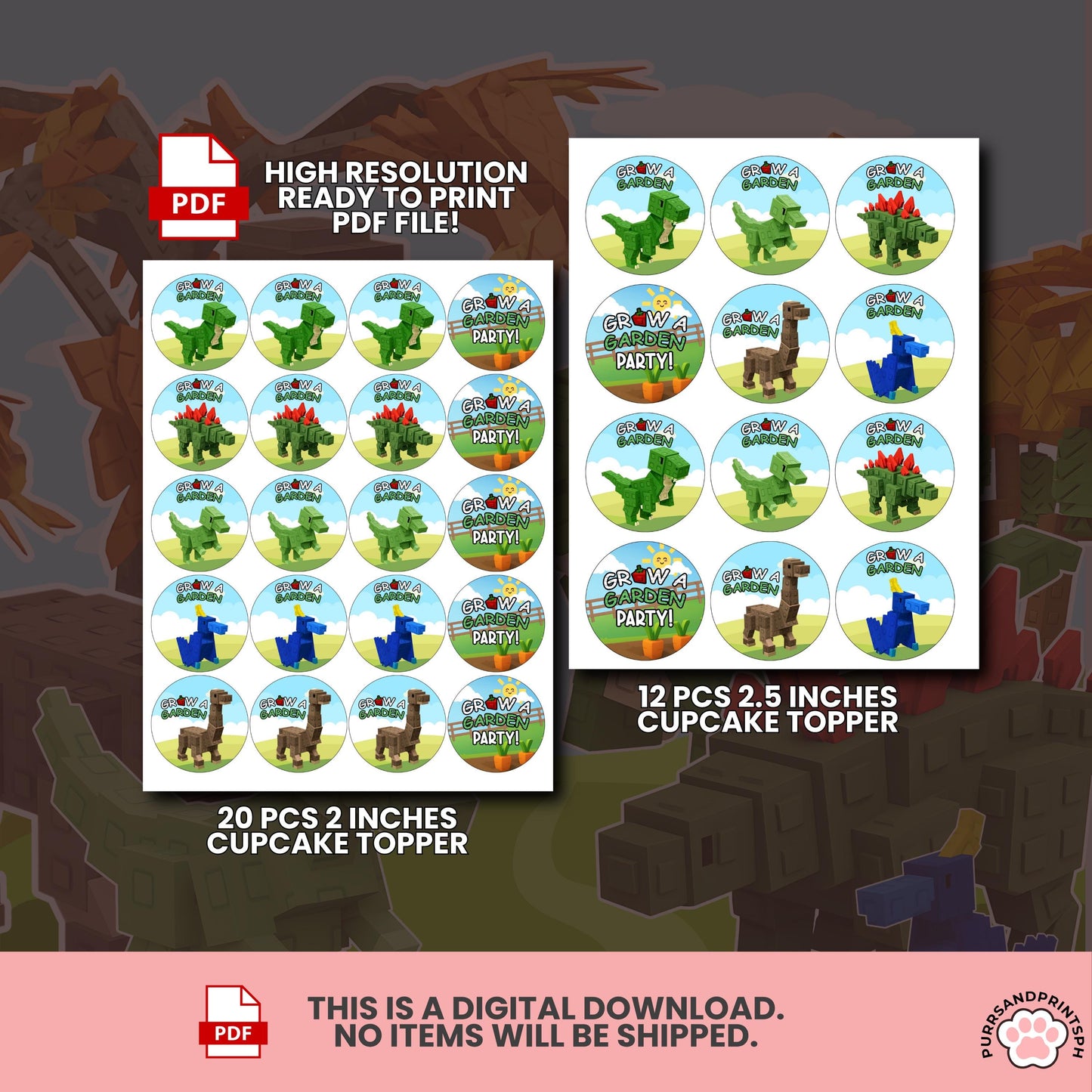 Grow a Garden Roblox Cake Topper – Custom Printable Birthday Decoration for Birthday Party HIGH-RES PDF with free cupcake toppers - design 3