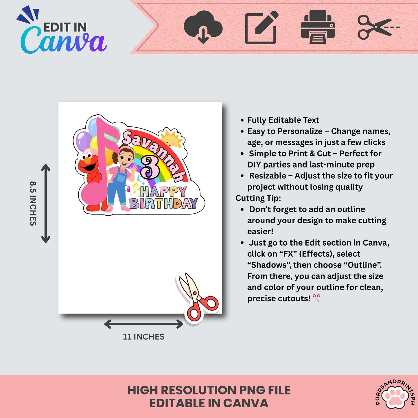 Miss Rachel Inspired Cake Topper for Girl – Editable Canva Template | Digital Download | DIY Birthday Party Decor | High-Resolution 300 DPI