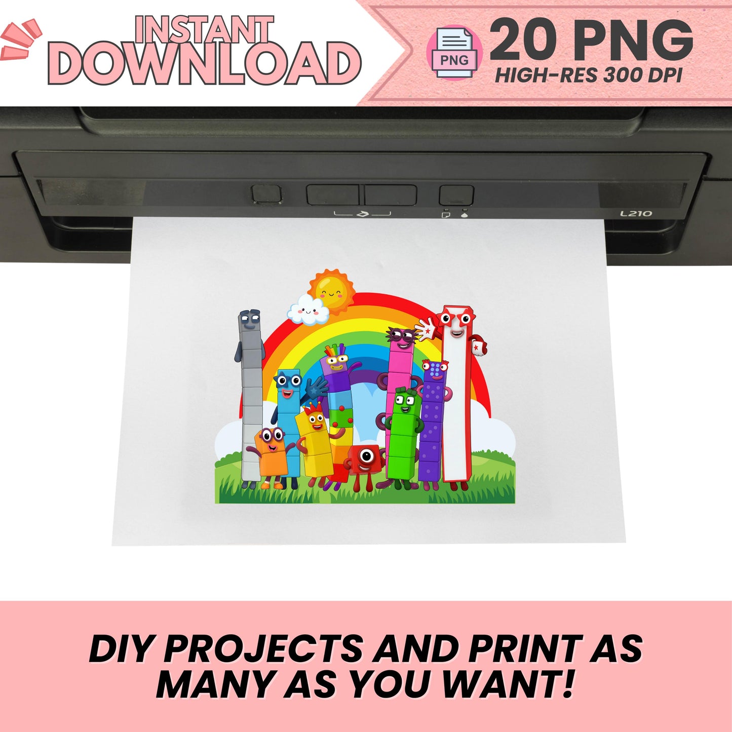 Numberblocks PNG Clipart Bundle – 20 Digital Images | 300 DPI | Instant Download | Printable Cake Toppers & Party Decor | DIY Stickers