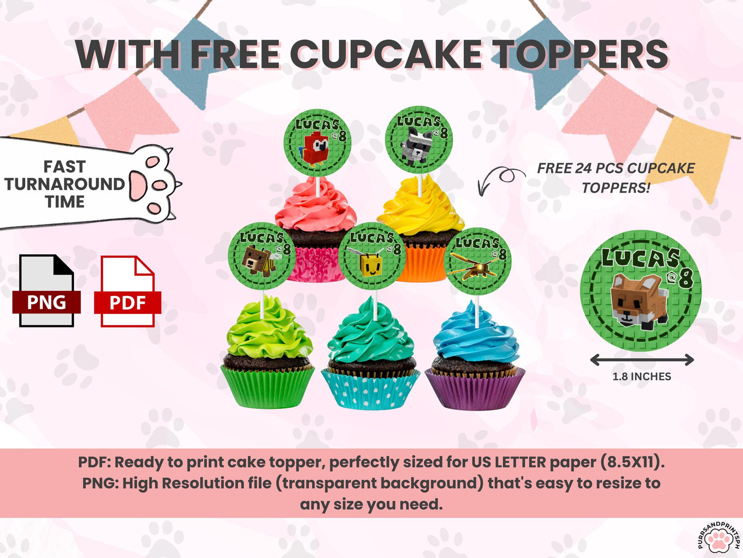 Grow a Garden Roblox Cake Topper – Custom Printable Birthday Decoration For Birthday Party HIGH-RES PDF with free cupcake toppers