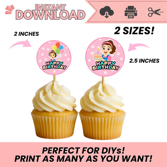 Miss Rachel Inspired Cupcake Toppers Girl – 12 Designs | Instant Download | High-Resolution PDF | Printable Birthday Party Decor | DIY Party