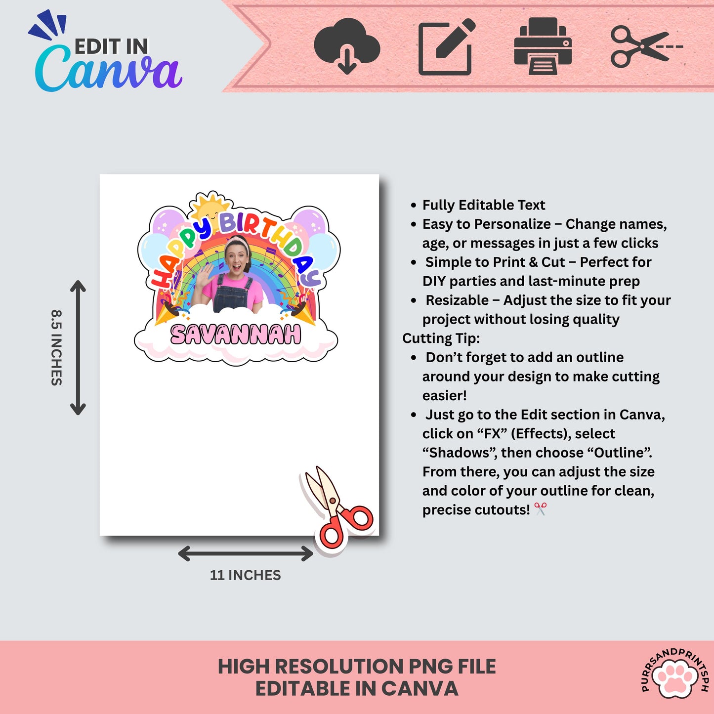 Miss Rachel Cake Topper for Girl/Boy – Editable Canva Template | Digital Download | DIY Birthday Party Decor | High-Resolution 300 DPI | 002