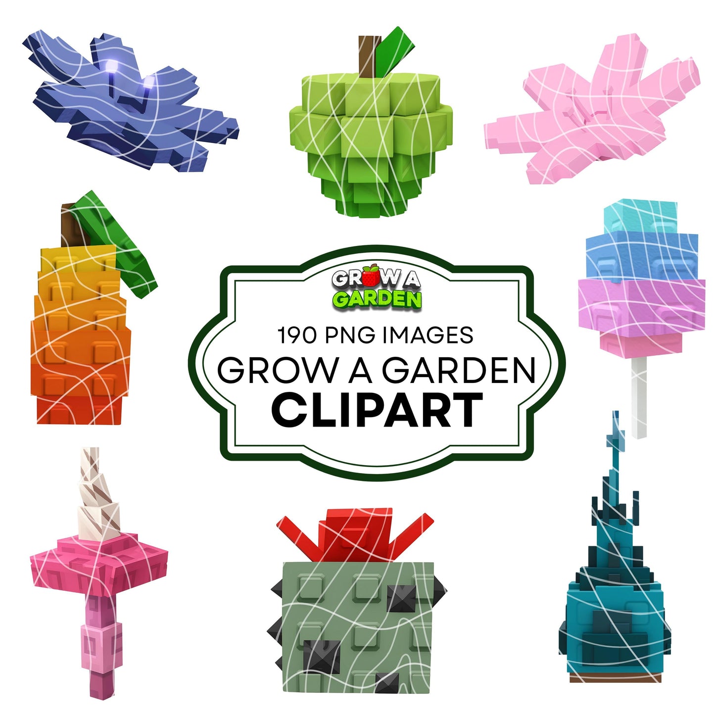 Grow a Garden Roblox Clipart bundle, 190 PNG Images, 300 DPI Instant Download, Roblox digital stickers