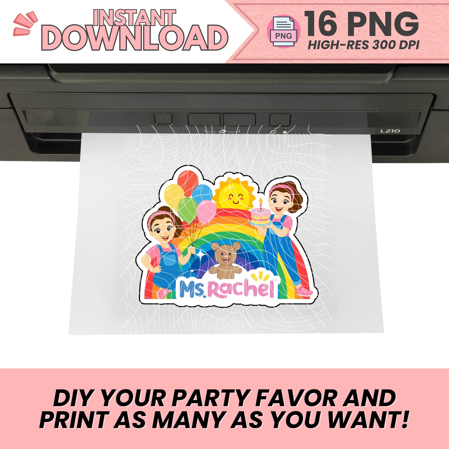Miss Rachel Clipart PNG Bundle – 16 Digital Images | 300 DPI Transparent Files | Instant Download for Cake Toppers & DIY Party Decor