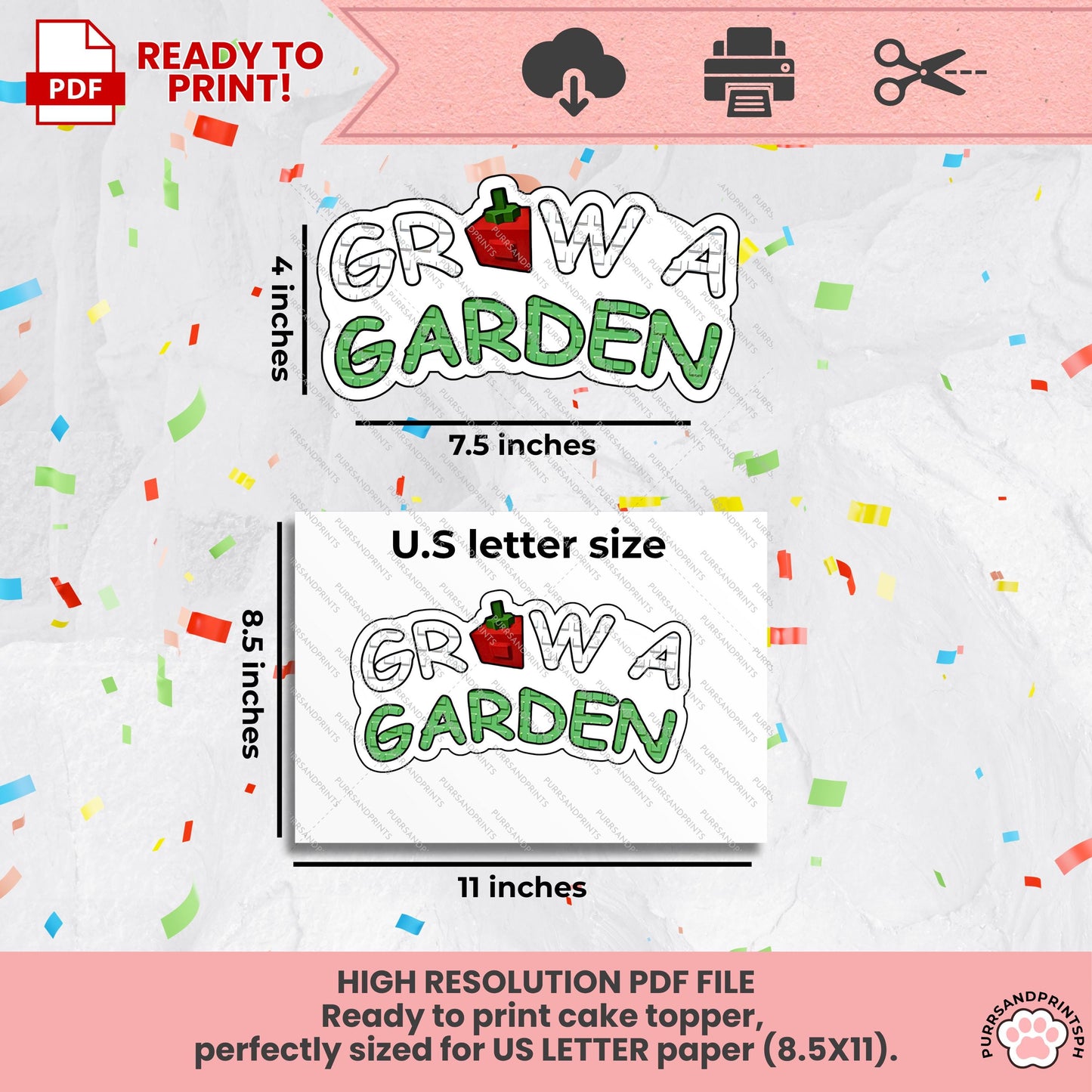 Roblox Grow A Garden Cake Topper and banner Party favor - Printable - Digital Download -  Ready To Print and cut!