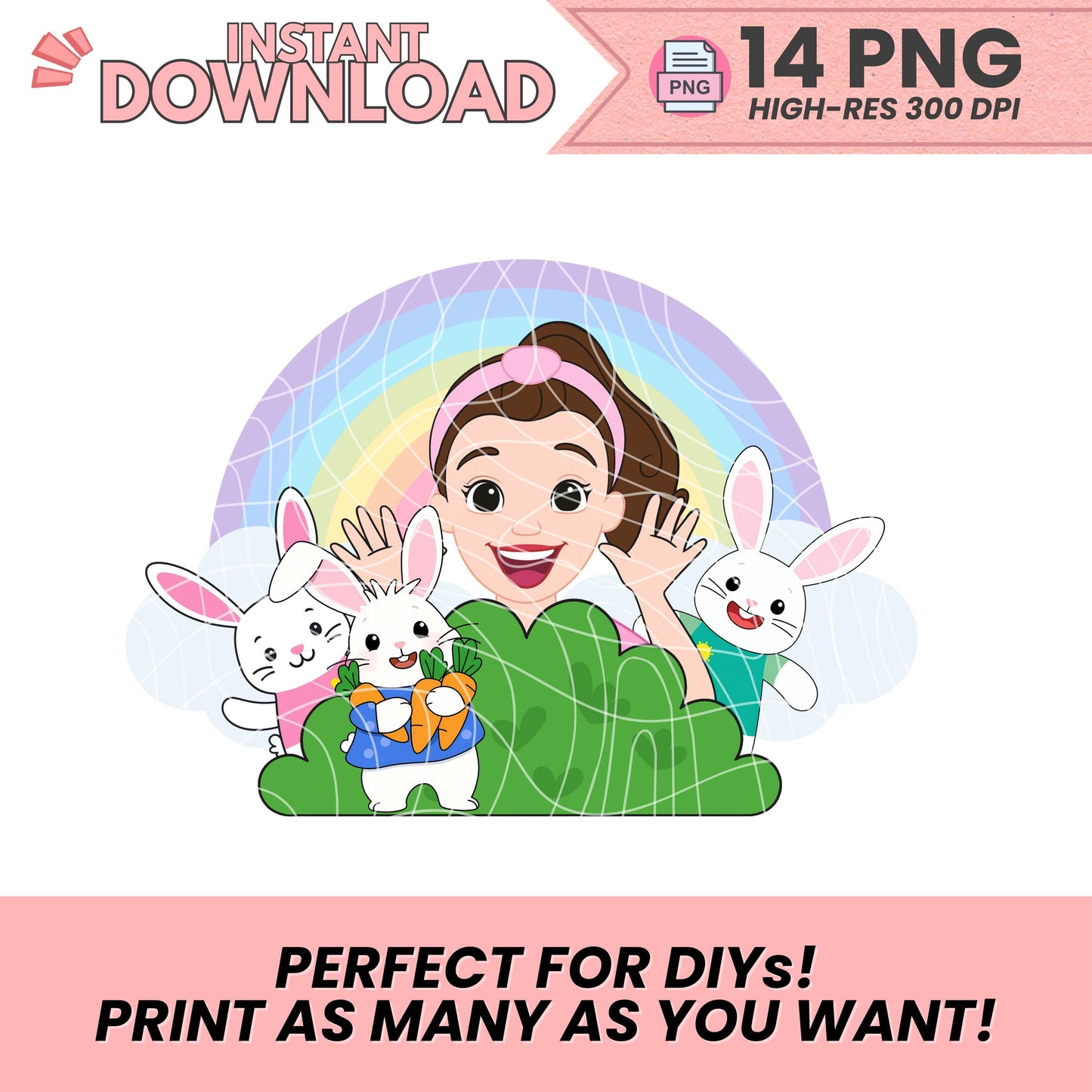 Miss Rachel PNG Clipart | 17 Digital Images | 300 DPI Transparent Files | Instant Download | Hop little bunnies | DIY cake toppers
