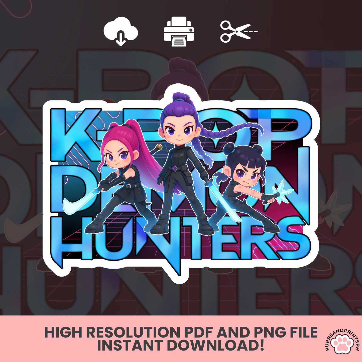 Instant Download Birthday Kpop Demon Hunters cake Toppers, Demon Hunters Cupcake Topper, Printable Birthday Decoration huntr/x design 4