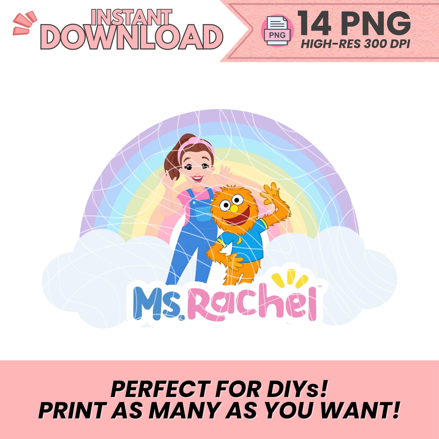 Miss Rachel Clipart PNG Bundle – 14 High-Quality Digital Images | 300 DPI Transparent Files | Instant Download for Cake Toppers, Stickers & Party Decor