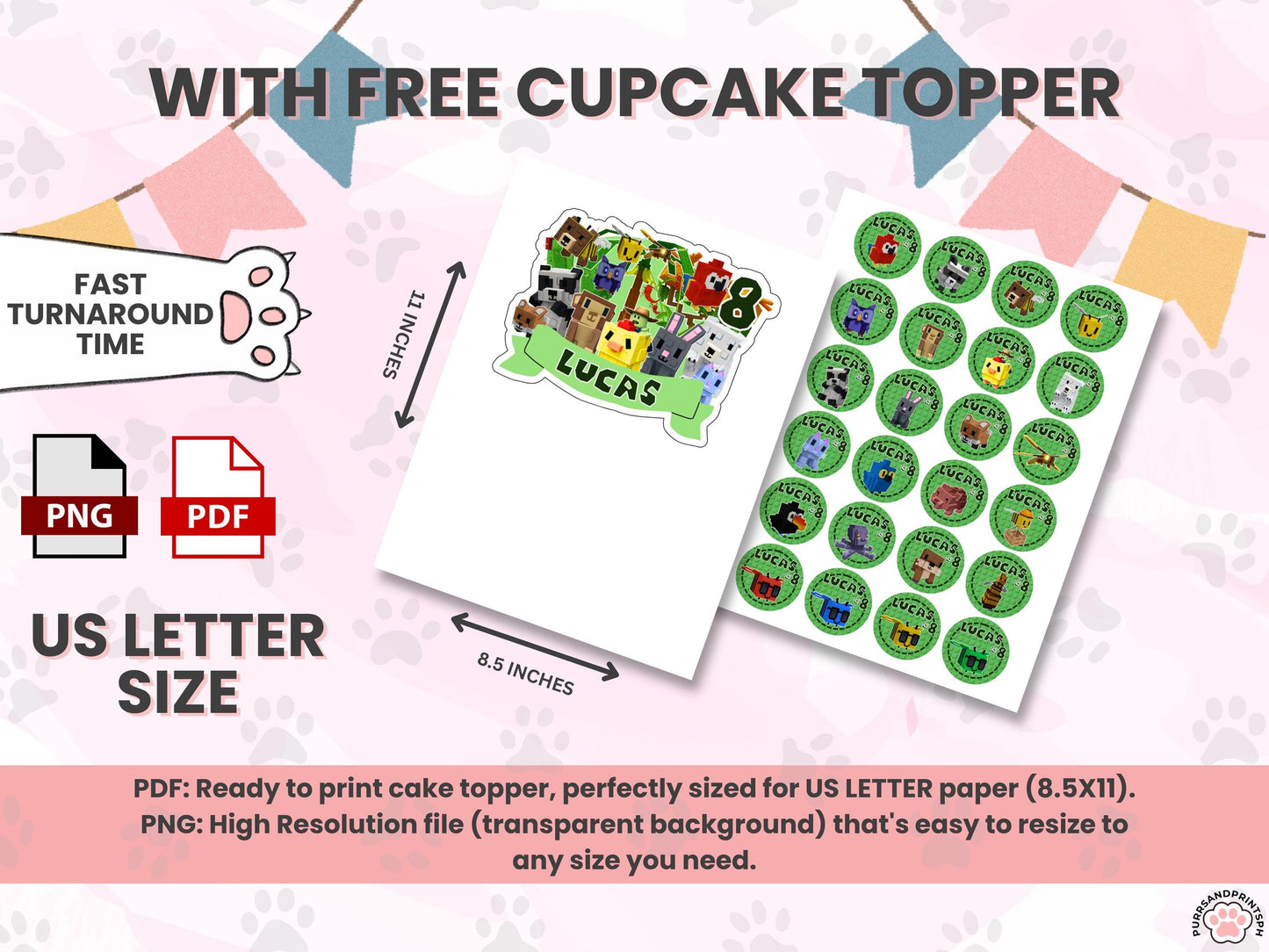Grow a Garden Roblox Cake Topper – Custom Printable Birthday Decoration For Birthday Party HIGH-RES PDF with free cupcake toppers
