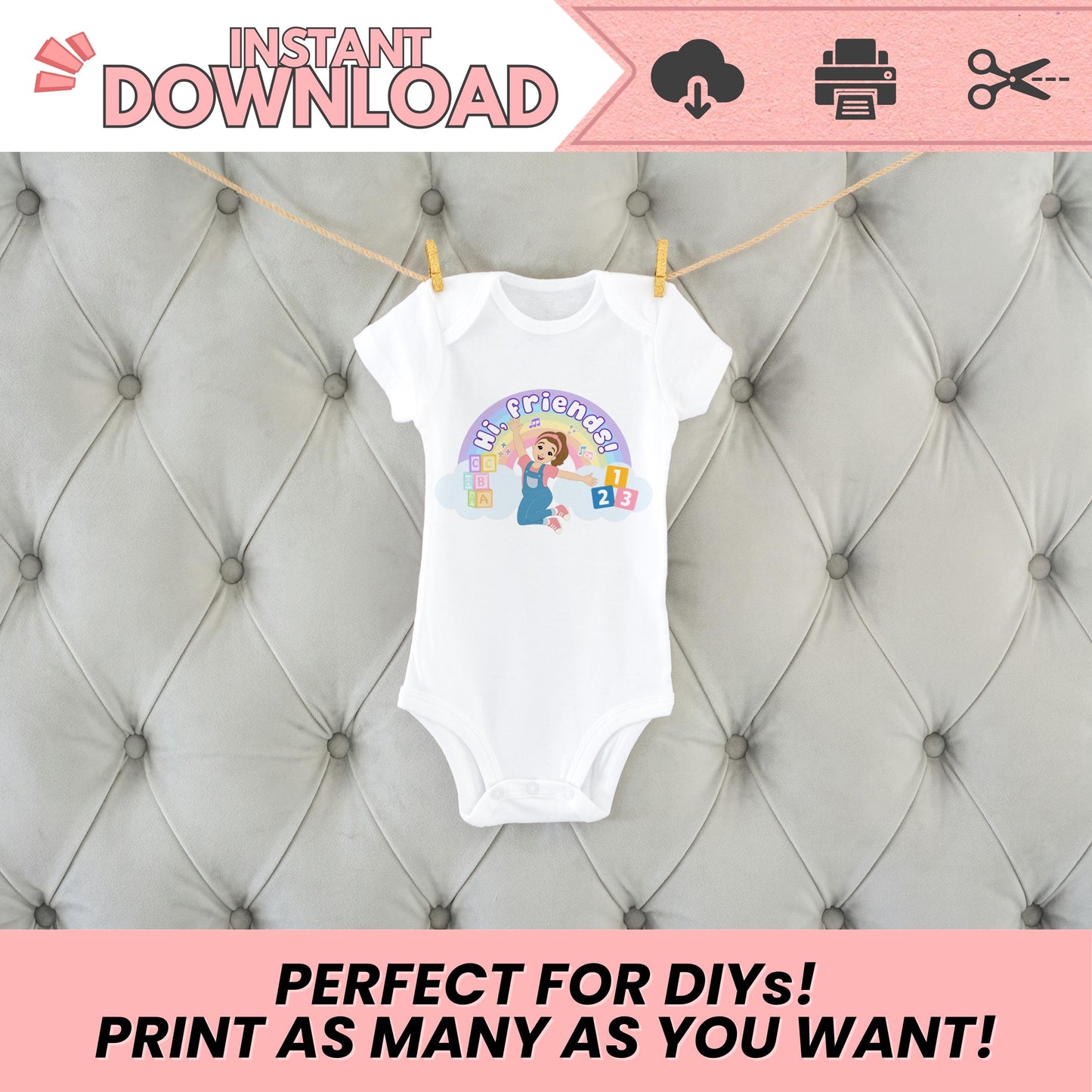 Miss Rachel Inspired Birthday Printables – 2 PNG Designs | Rainbow Blocks Theme | 300 DPI High-Resolution | Instant Download for DIY Party Decor