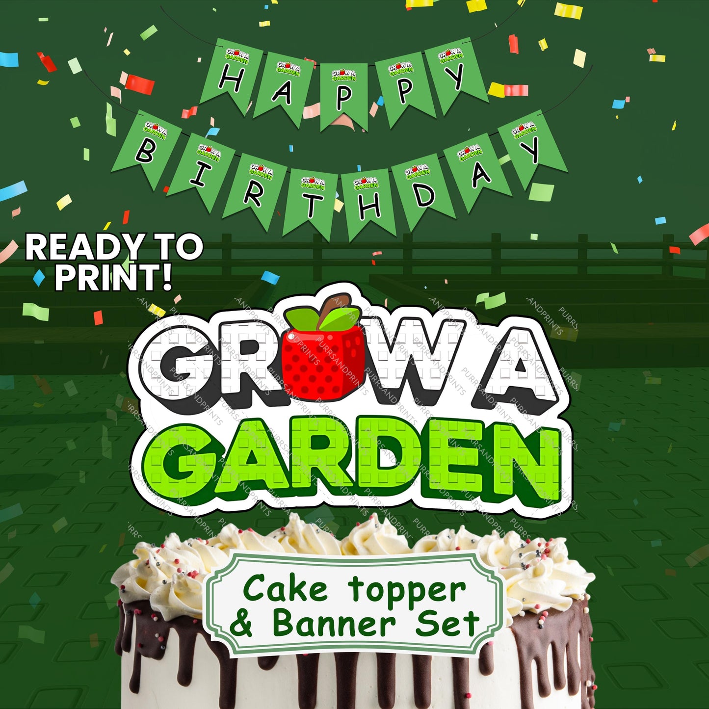 Roblox Grow A Garden Cake Topper and banner Party favor - Printable - Digital Download -  Ready To Print and cut!