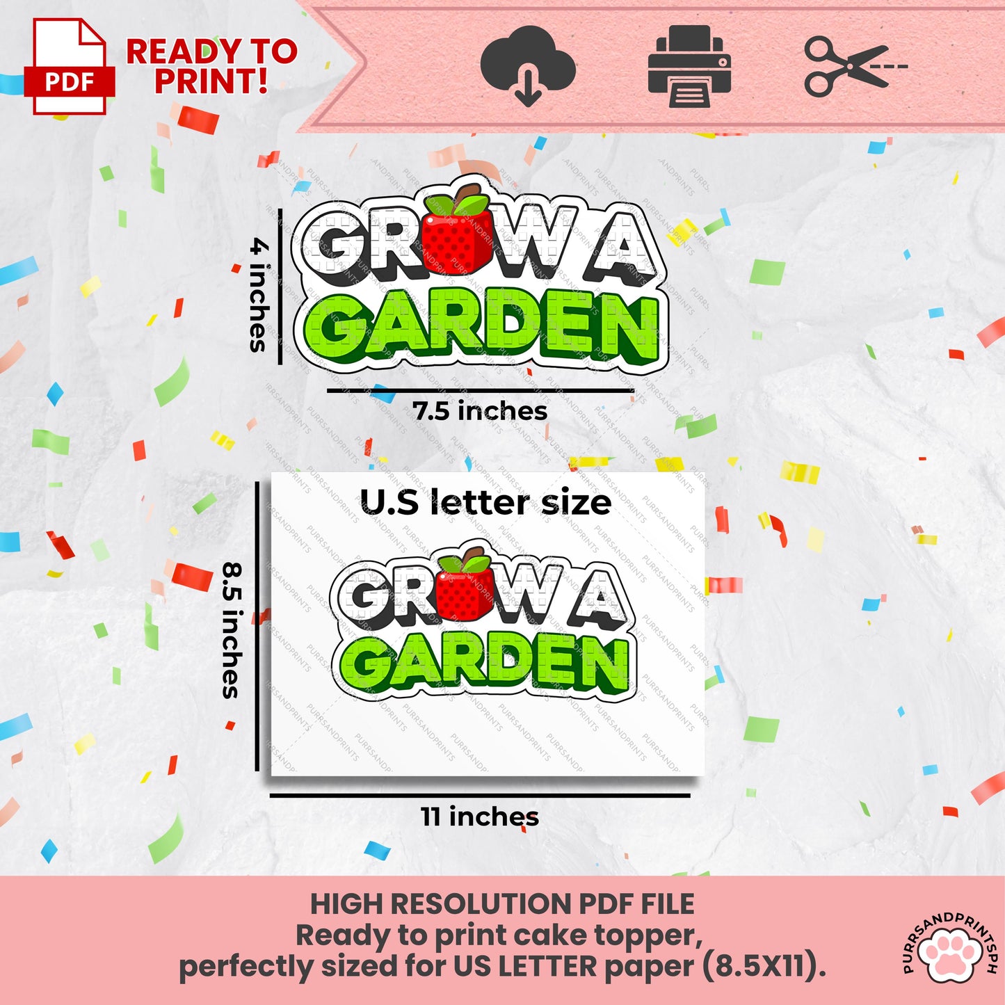Roblox Grow A Garden Cake Topper and banner Party favor - Printable - Digital Download -  Ready To Print and cut!