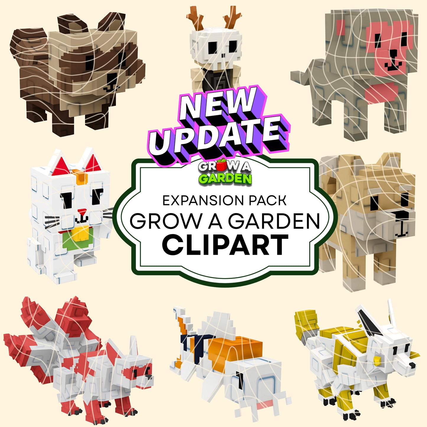 Grow a Garden Roblox Clipart bundle, 80 PNG Images, 300 DPI Instant Download, Roblox digital stickers | Expansion Pack | DIY party decor