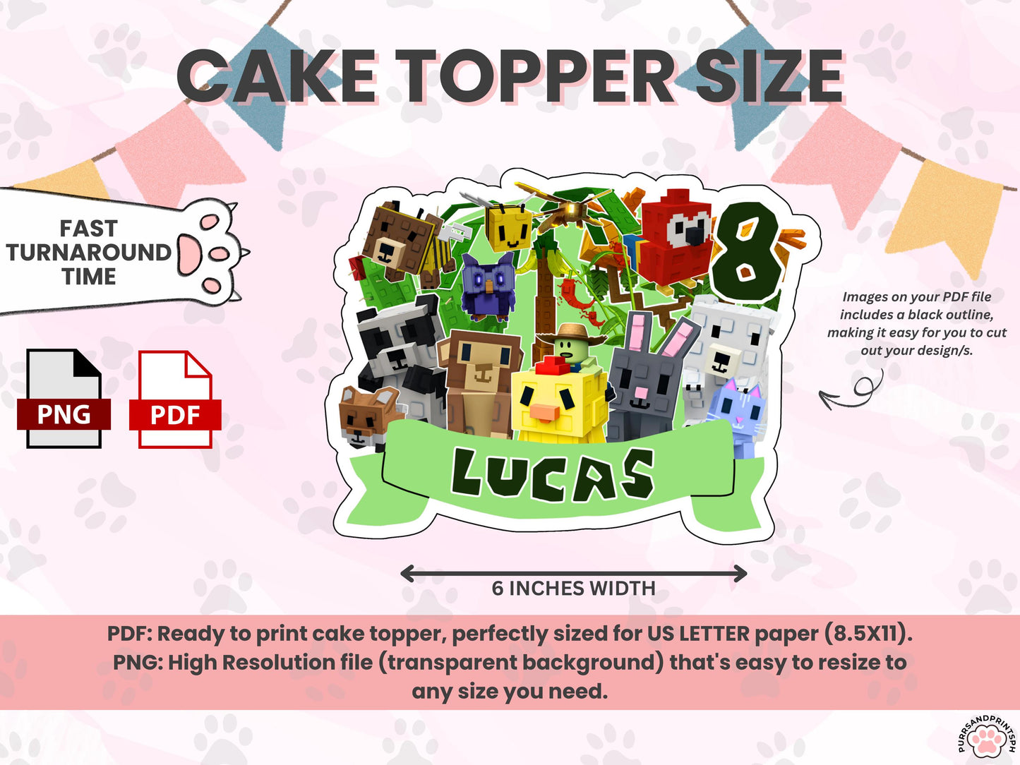 Grow a Garden Roblox Cake Topper – Custom Printable Birthday Decoration For Birthday Party HIGH-RES PDF with free cupcake toppers
