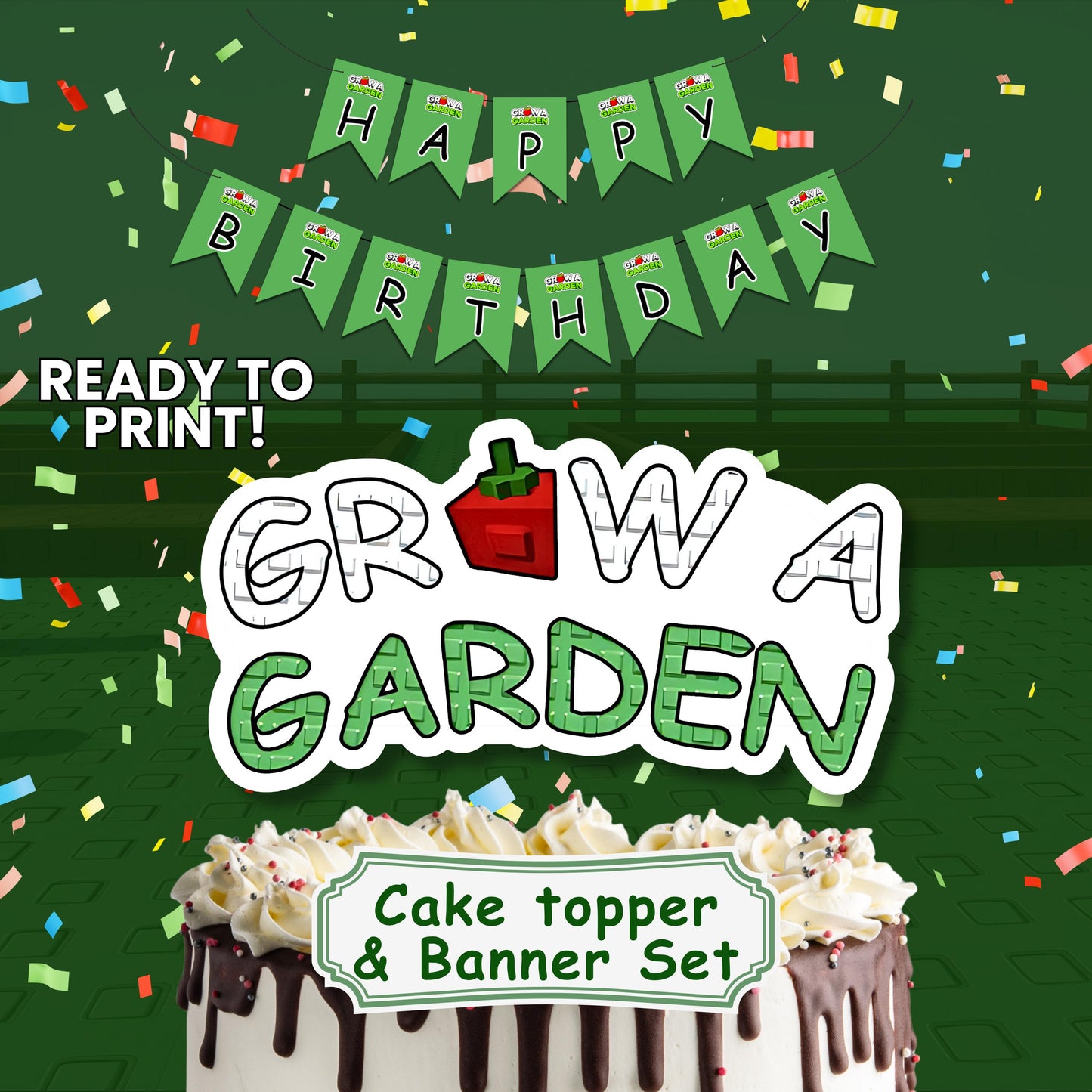 Roblox Grow A Garden Cake Topper and banner Party favor - Printable - Digital Download -  Ready To Print and cut!