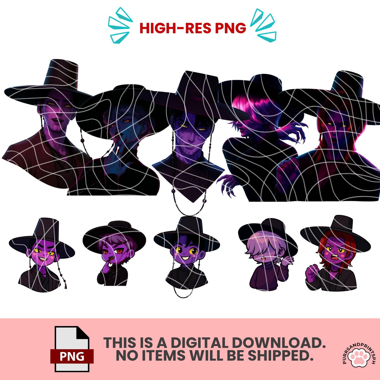 K-pop Demon Hunters Clipart Pack – Huntr/x Saja Boys – 300 DPI High-Resolution PNG transparent – Rumi, Mira, Zoey – Instant Digital Download