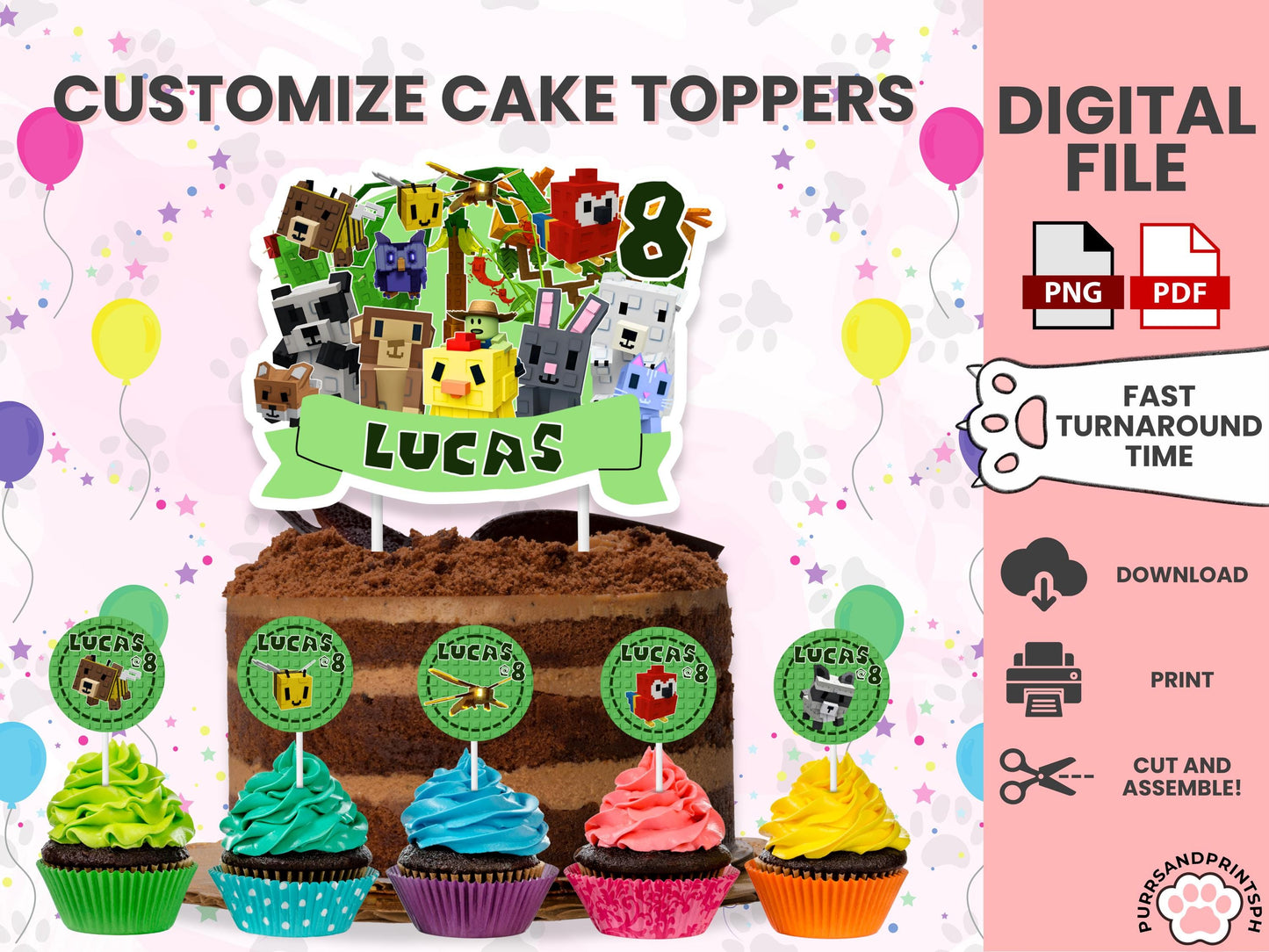 Grow a Garden Roblox Cake Topper – Custom Printable Birthday Decoration For Birthday Party HIGH-RES PDF with free cupcake toppers