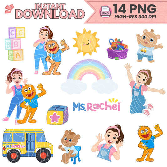 Miss Rachel Clipart PNG Bundle – 14 High-Quality Digital Images | 300 DPI Transparent Files | Instant Download for Cake Toppers, Stickers & Party Decor