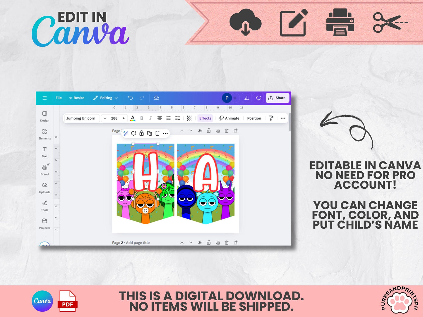 Musical Sprunki Incredibox Birthday Banner | Printable Party Pennant Decor | Editable Canva Template | Party Decorations | Digital Download