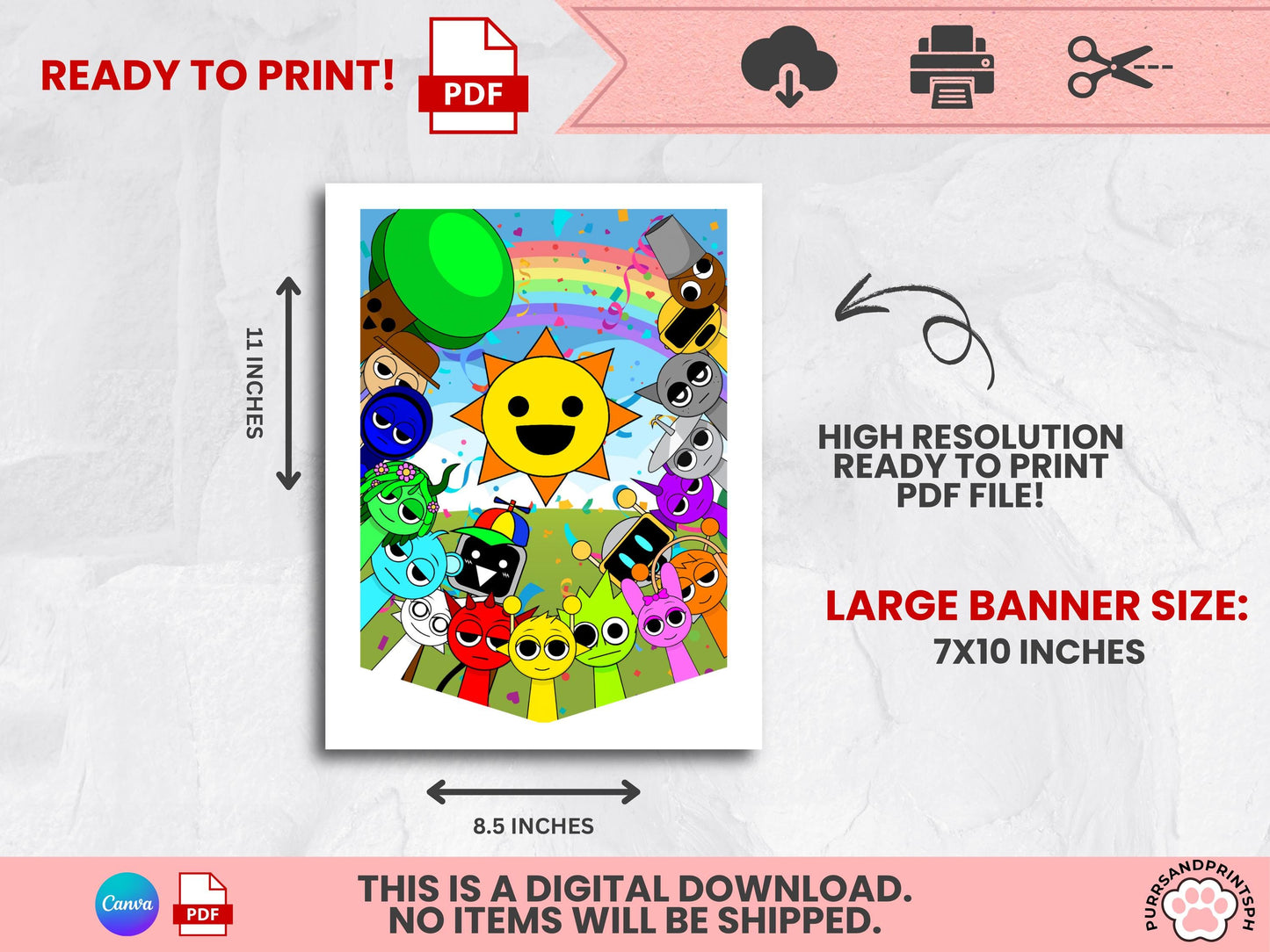 Musical Sprunki Incredibox Birthday Banner | Printable Party Pennant Decor | Editable Canva Template | Party Decorations | Digital Download
