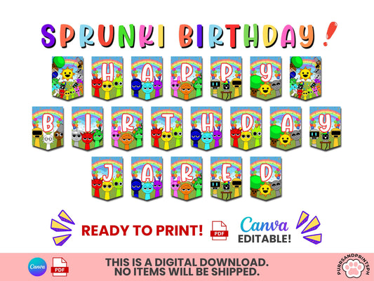 Musical Sprunki Incredibox Birthday Banner | Printable Party Pennant Decor | Editable Canva Template | Party Decorations | Digital Download