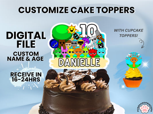 Sprunki Cake Topper – Custom Printable Birthday Decoration For Birthday party PDF with free cupcake toppers