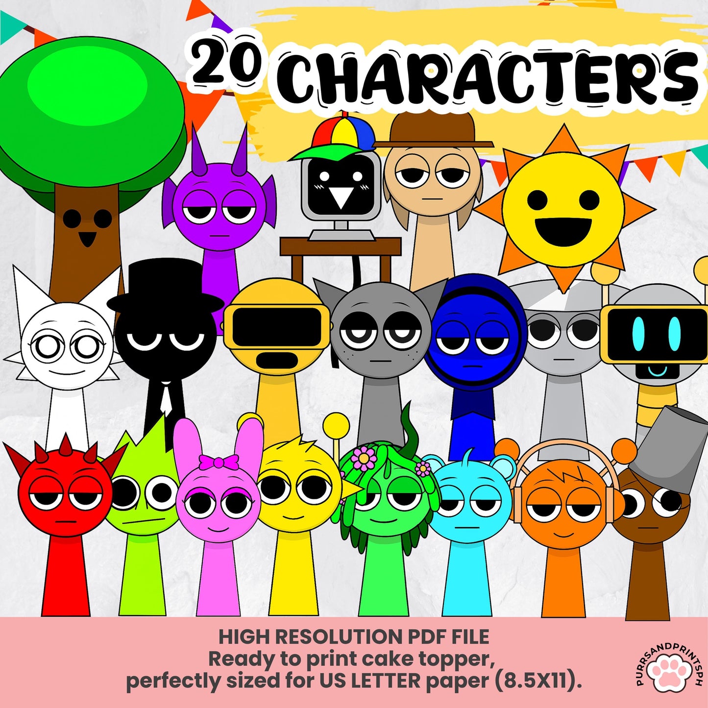 Printable Sprunki Cupcake Toppers Template, Incredibox Sprunki Birthday Party Decor, Digital Kids Party DIY Birthday Digital