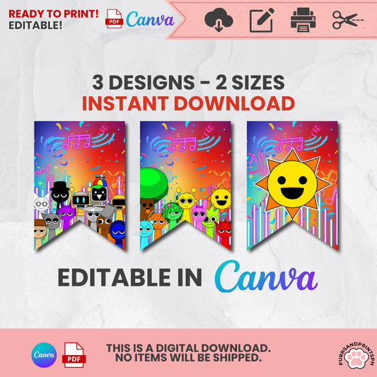 Musical Incredibox Sprunki  Birthday Banner | Printable Party Pennant Decor | Editable Canva Template | Party Decorations | Digital Download