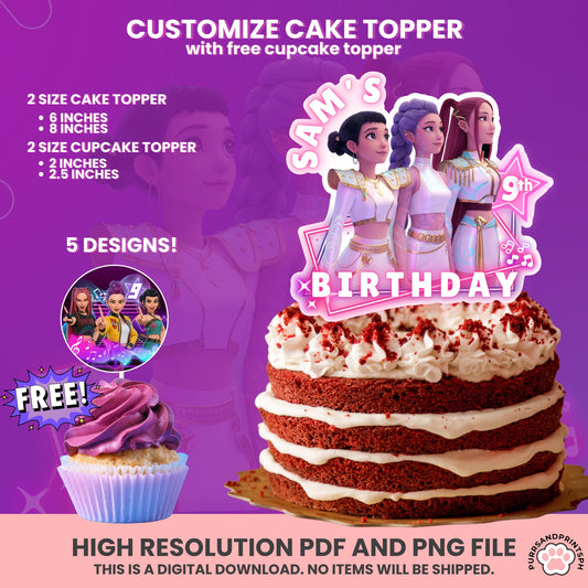 Customize Birthday Kpop Demon Hunters cake Toppers, Demon Hunters Cupcake Topper, Printable Birthday Decoration huntr/x design 2