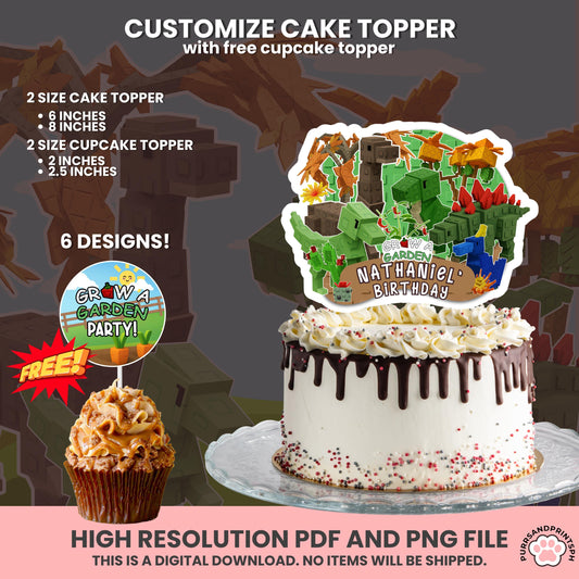 Grow a Garden Roblox Cake Topper – Custom Printable Birthday Decoration for Birthday Party HIGH-RES PDF with free cupcake toppers - design 3