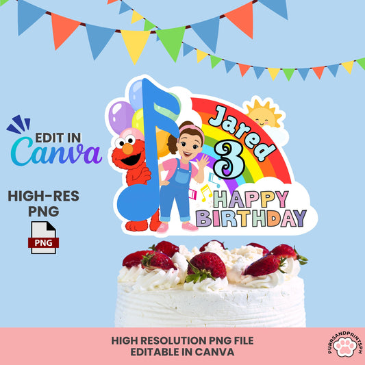 Miss Rachel Inspired Cake Topper for Boy – Editable Canva Template | Digital Download | DIY Birthday Party Decor | High-Resolution 300 DPI