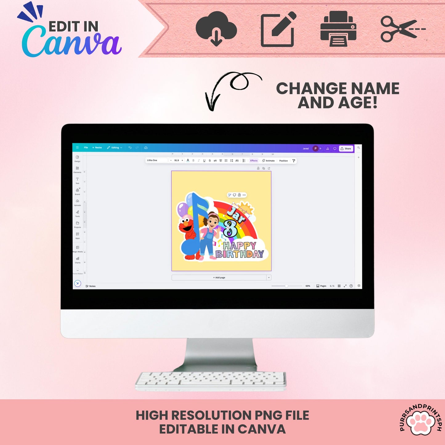 Miss Rachel Cake Topper for Girl – Editable Canva Template | Digital Download | DIY Birthday Party Decor | High-Resolution 300 DPI