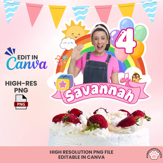 Miss Rachel Cake Topper for Girl – Editable Canva Template | Digital Download | DIY Birthday Party Decor | High-Resolution 300 DPI