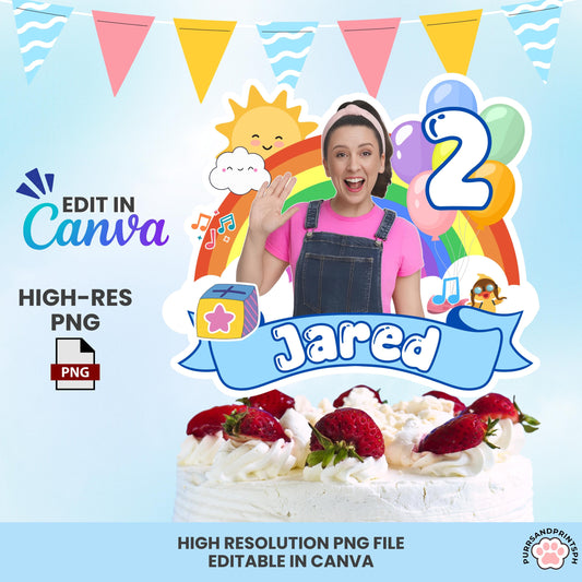 Miss Rachel Rainbow Cake Topper for Boy | Editable Canva Template | 300 DPI Birthday Party Decor