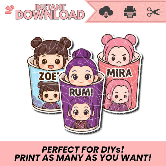 K-pop Demon Hunter REF Magnet | Stickers | Keychain Chibi Ramyeon Cup Edition | Digital Download | Instant Download | DIY Stickers
