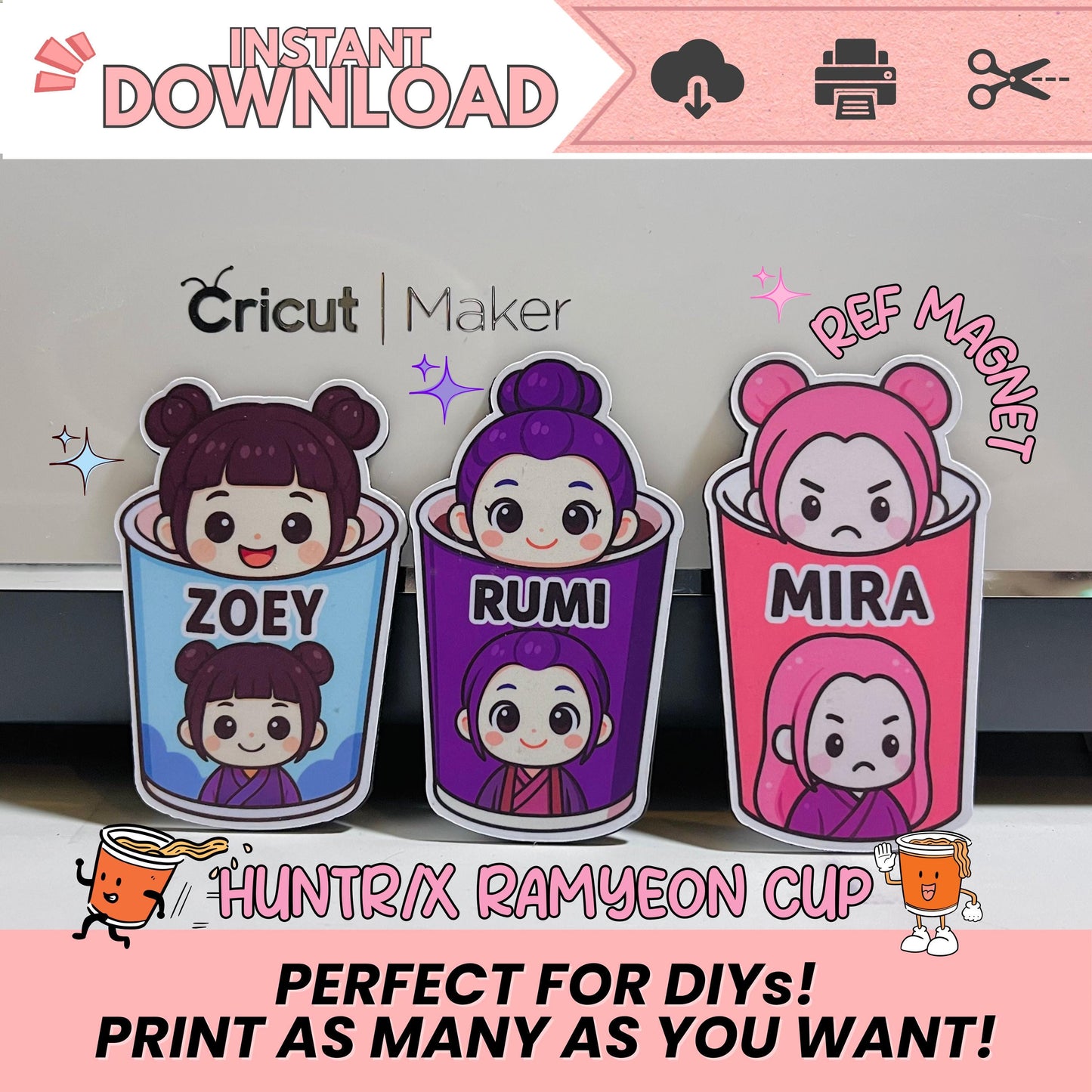 K-pop Demon Hunter REF Magnet | Stickers | Keychain Chibi Ramyeon Cup Edition | Digital Download | Instant Download | DIY Stickers