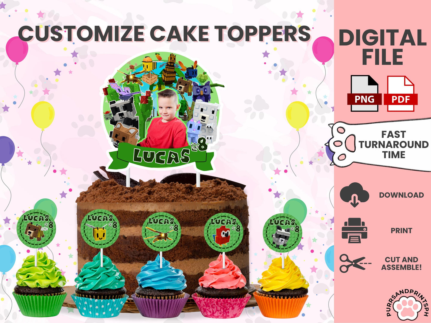Grow a Garden Roblox Cake Topper with picture – Custom Printable Birthday Decoration For Birthday party HIGH-RES PDF - free cupcake toppers