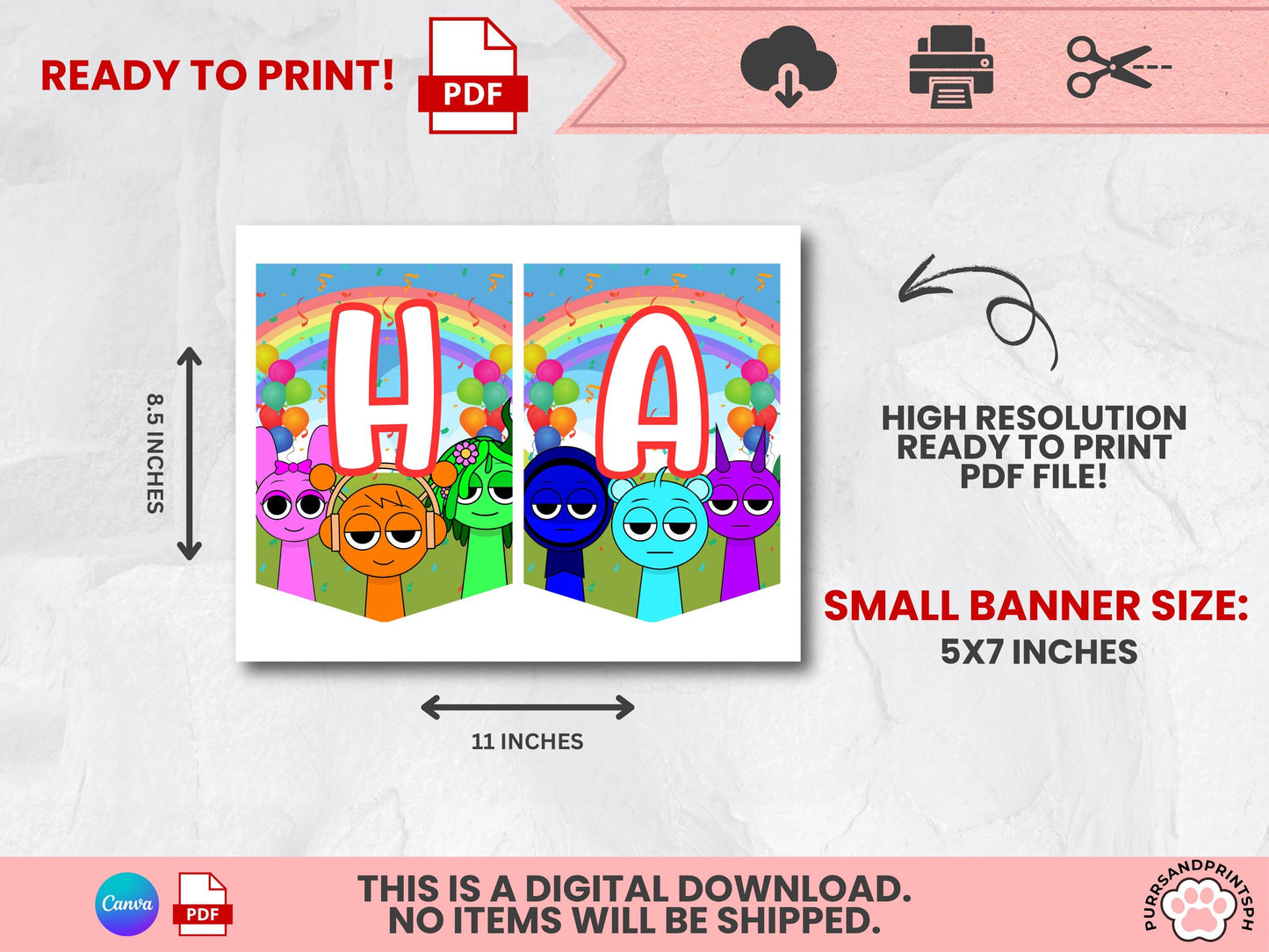 Musical Sprunki Incredibox Birthday Banner | Printable Party Pennant Decor | Editable Canva Template | Party Decorations | Digital Download